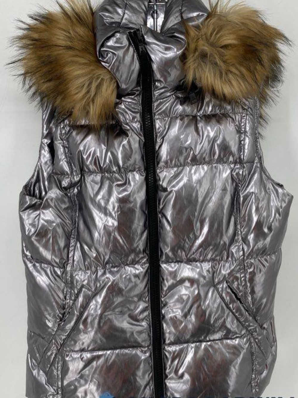 S13 New York Silver Puffer Vest Hooded Full-zip Fur Hood  Vest Y2k Duck down